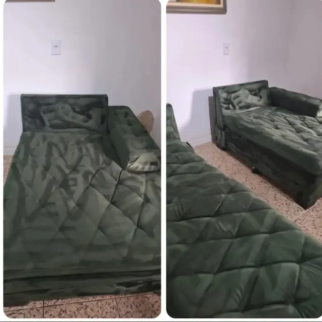 Sofá-cama verde limpo após higienização completa